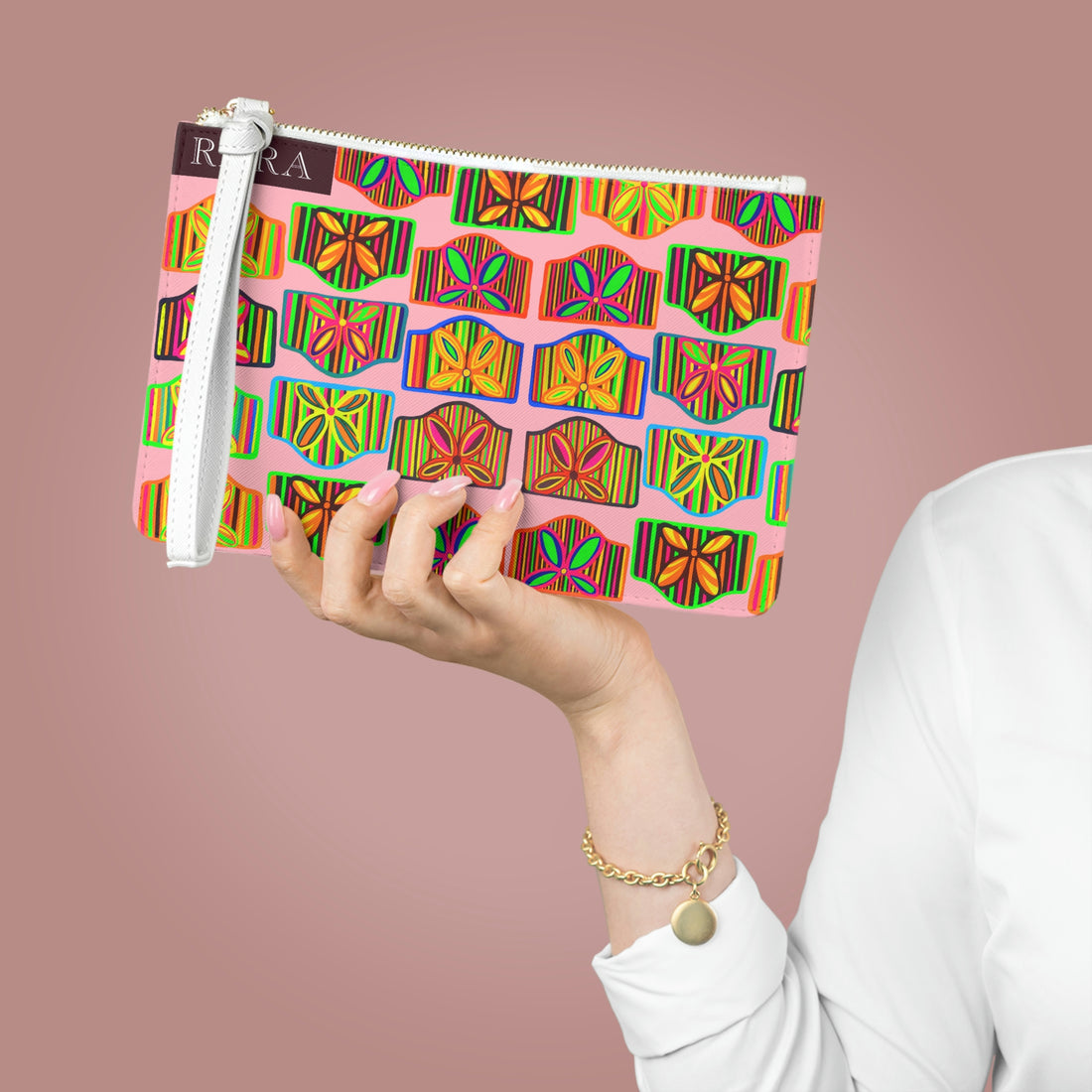 Blush Deco Print Clutch Bag