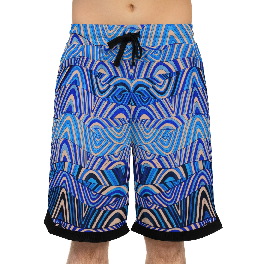 Nude sonic waves print basketball shorts