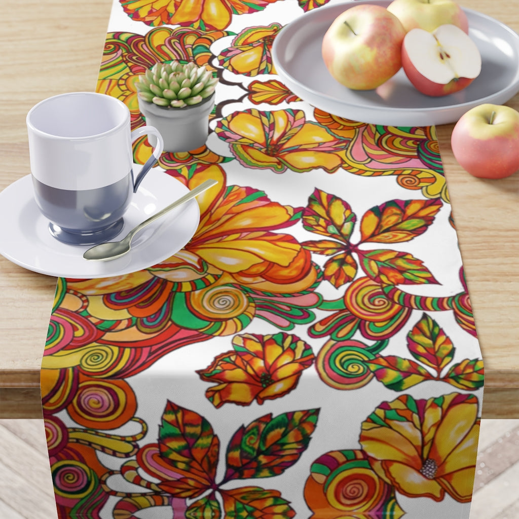 Artsy Floral White Table Runner