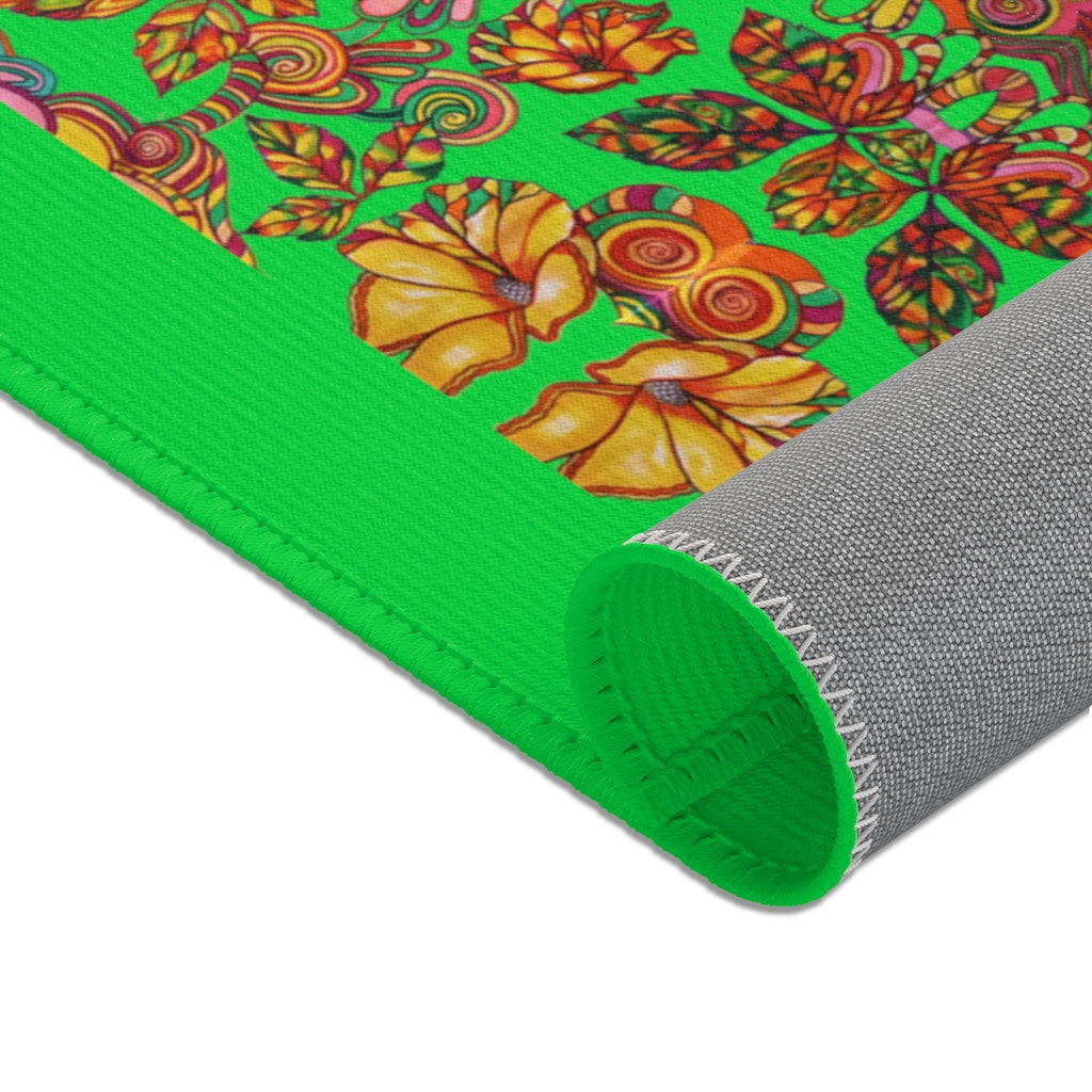 Artsy Floral Lawn Green Area Rug
