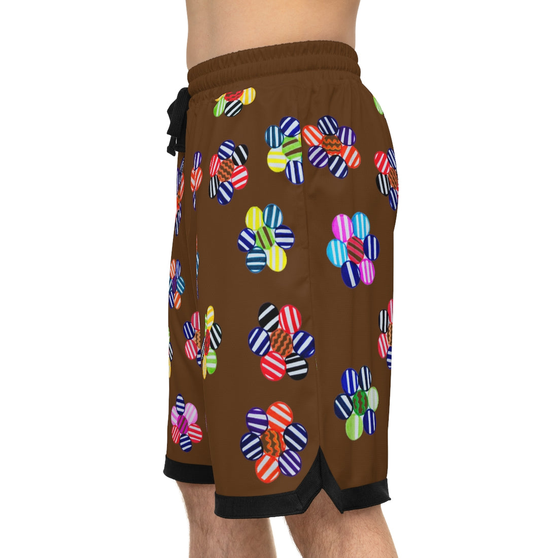 Brown Geo Floral Basketball Rib Shorts (AOP)