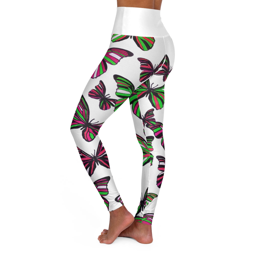 High Waisted White Butterfly Leggings