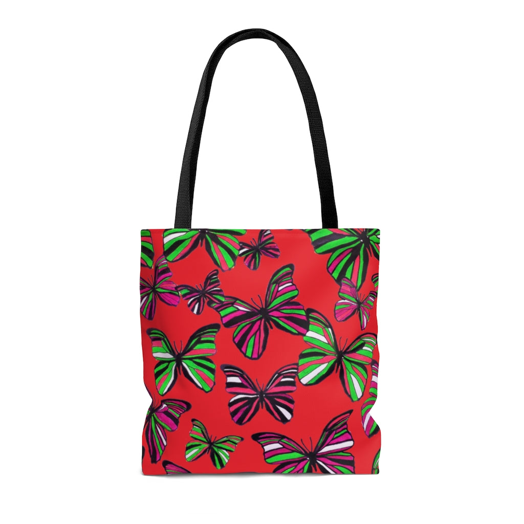 AOP Butterflies Red Tote Bag