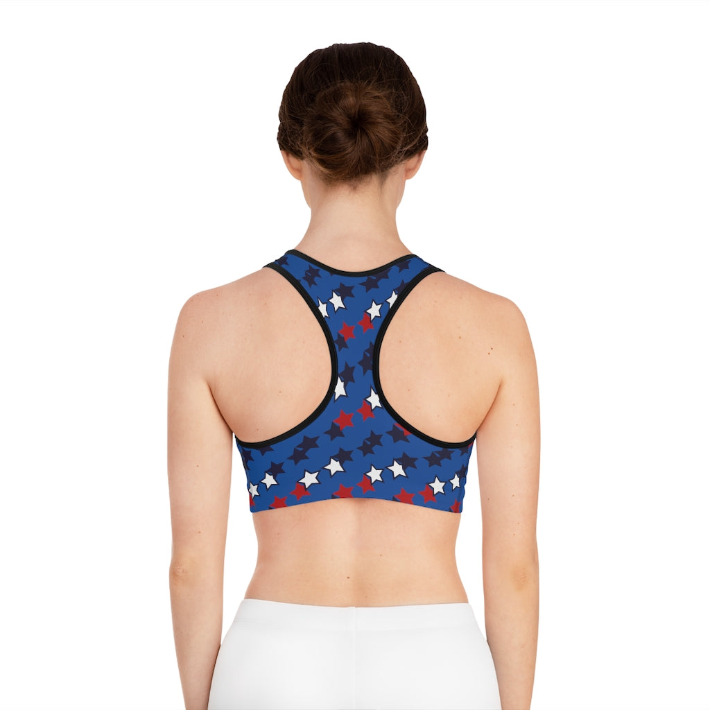 Royal Blue Star Print (AOP) Sports Bra