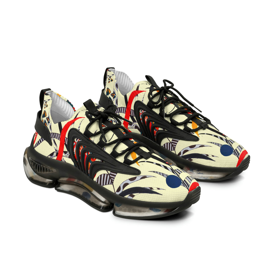 cream men's floral and animal print mesh knit sneakers