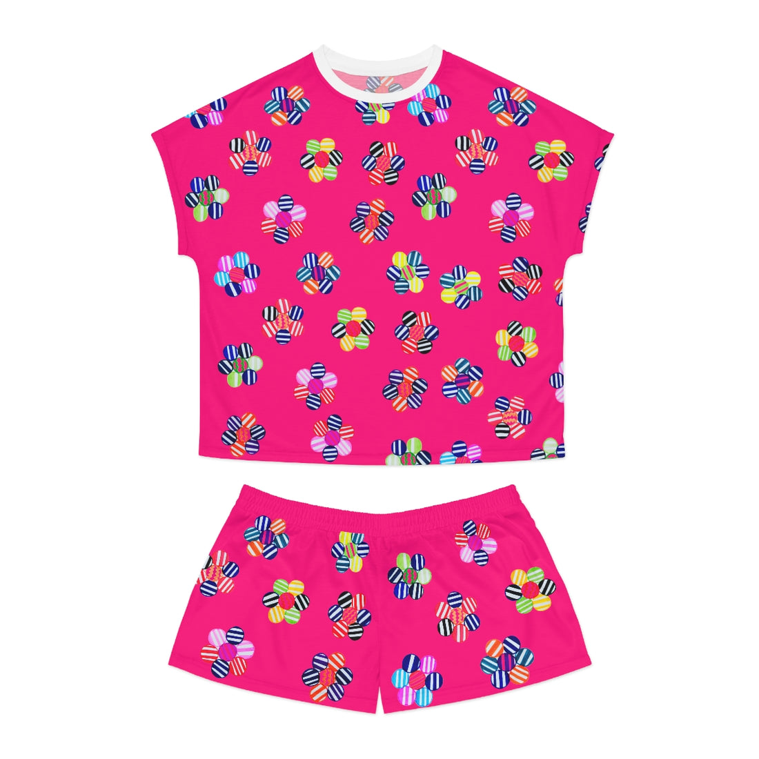 hot pink geometric floral shorts & t-shirt pajama set