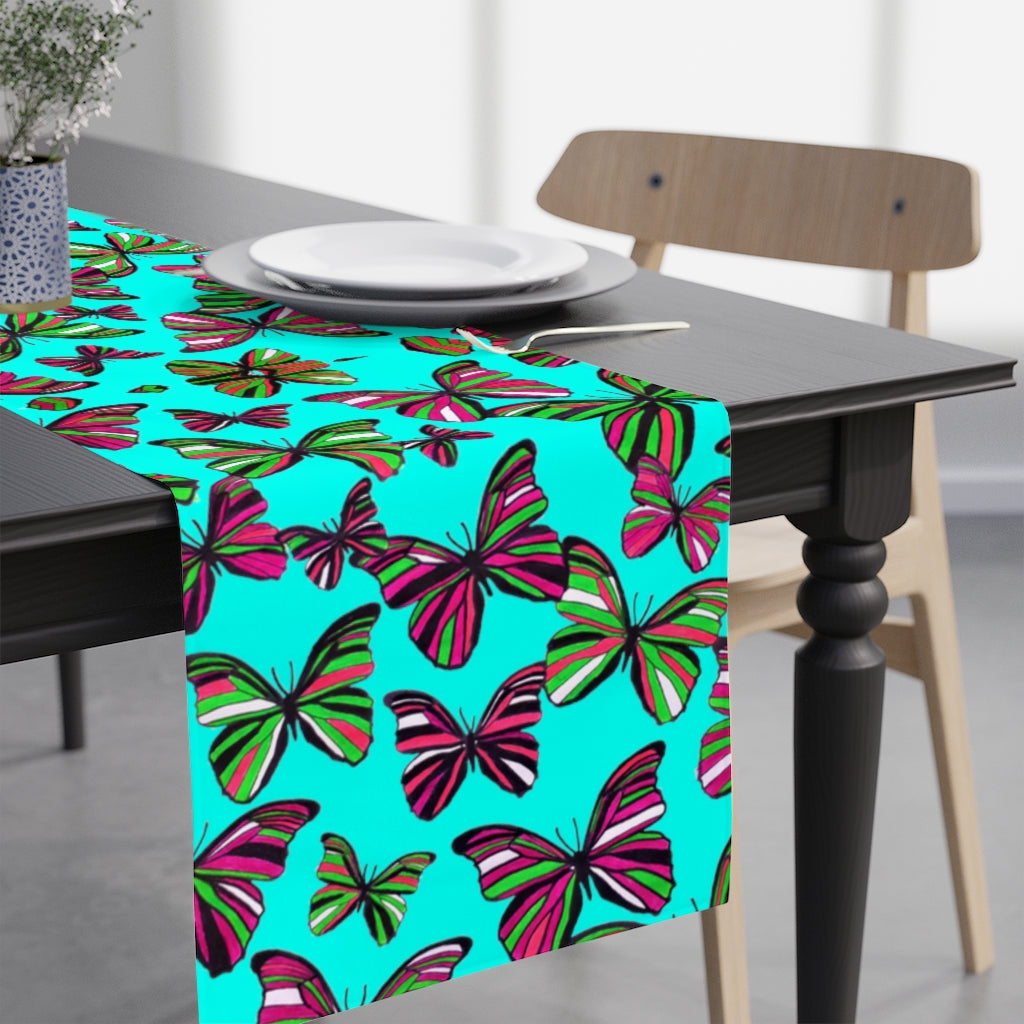 Butterflies Cyan Table Runner