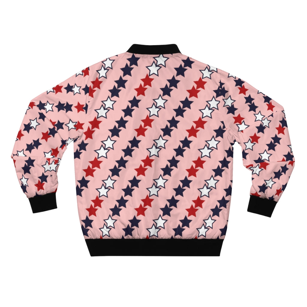 pink men's wear star print bomber jacket