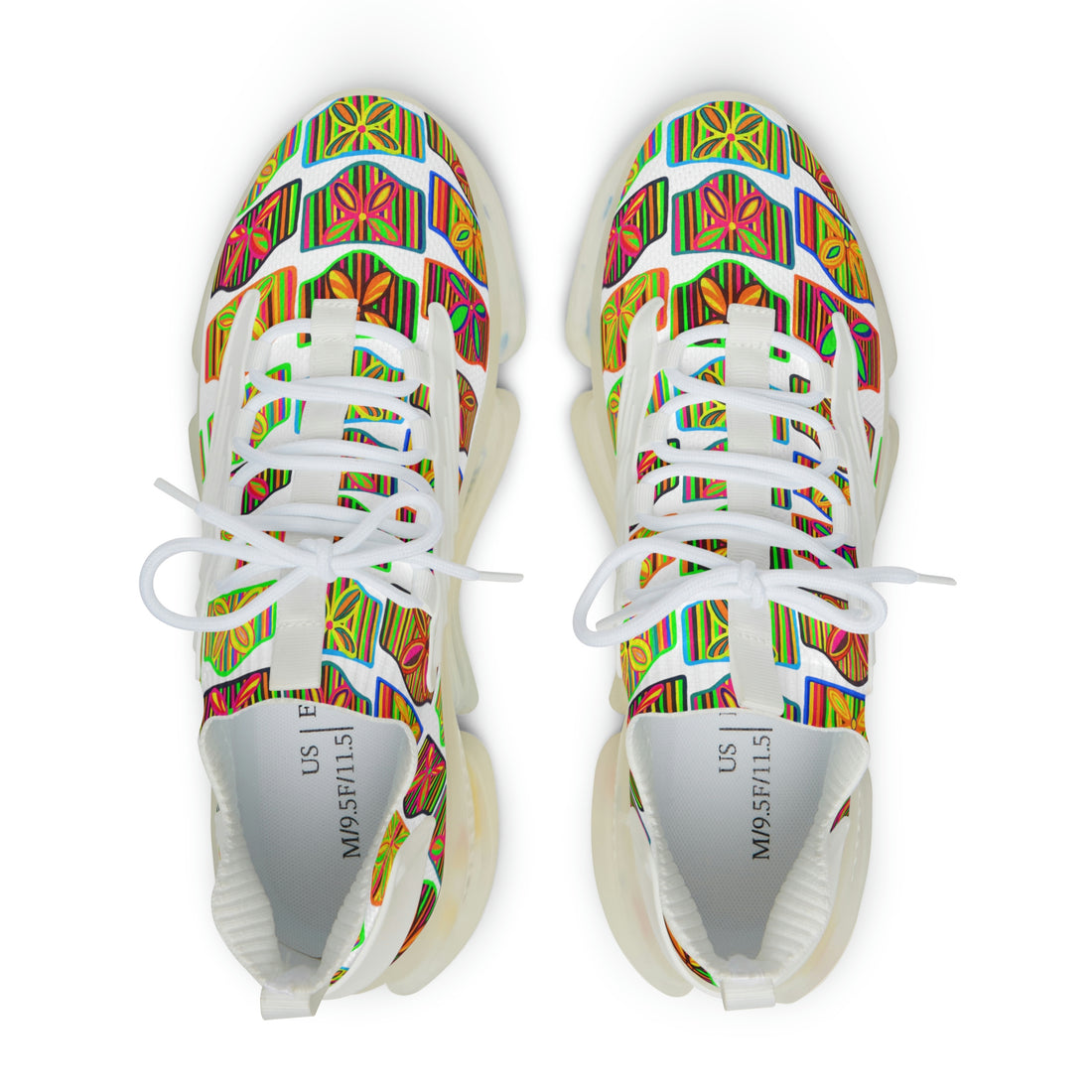 White Deco Print OTT Men's Mesh Knit Sneakers