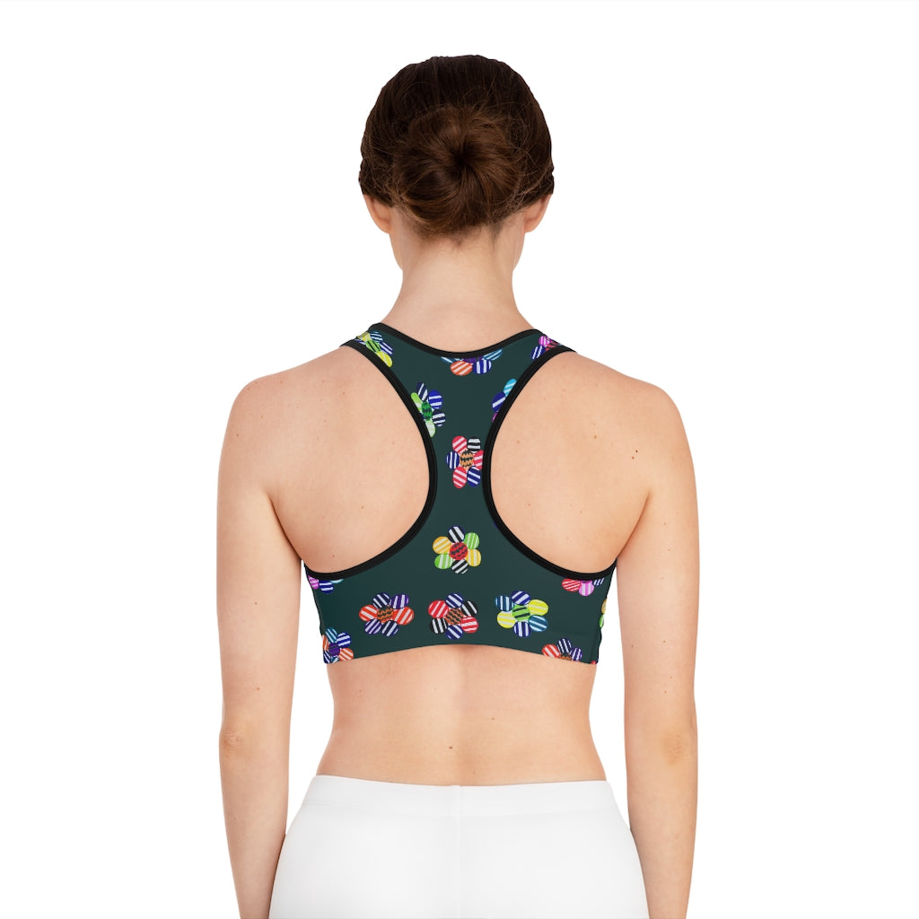 Bottle Green Candy Florals (AOP) Sports Bra