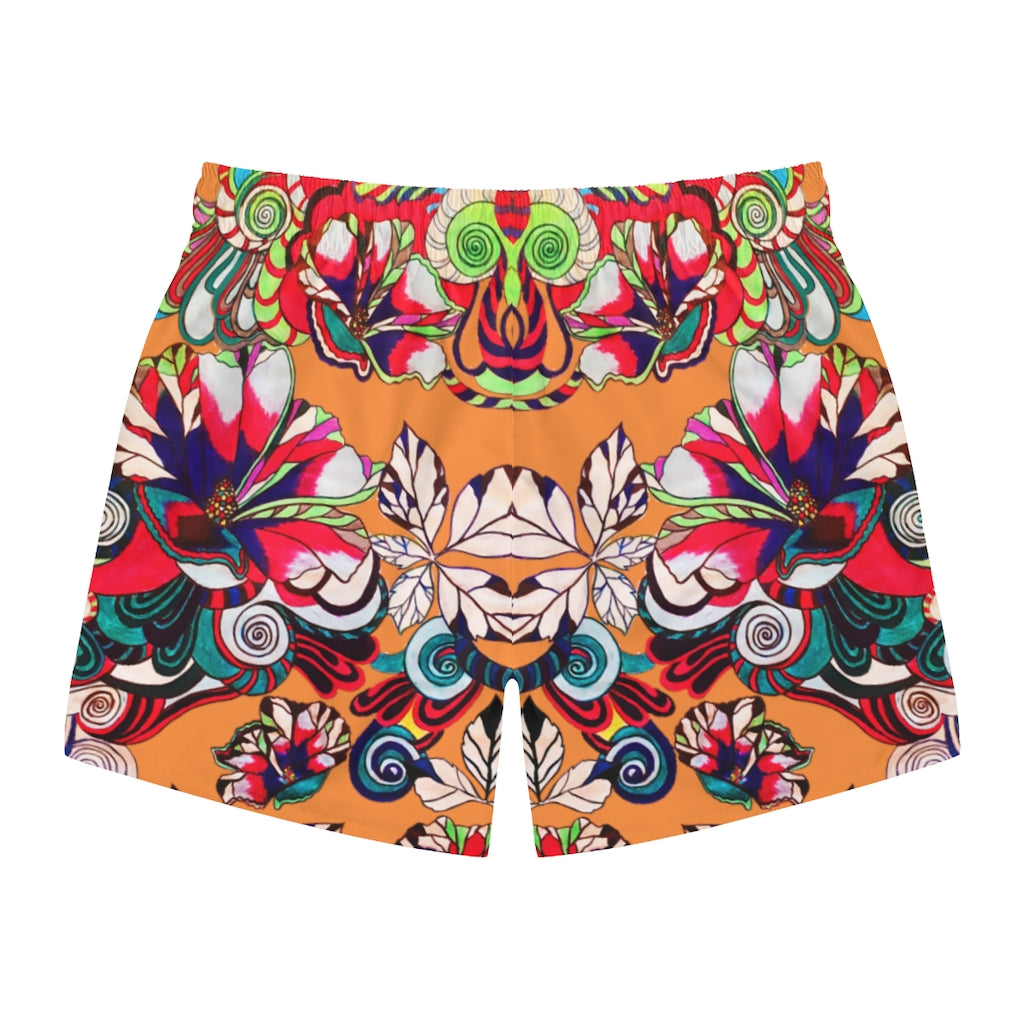 Peach Graphic Floral Pop Men's Swimming Trunks