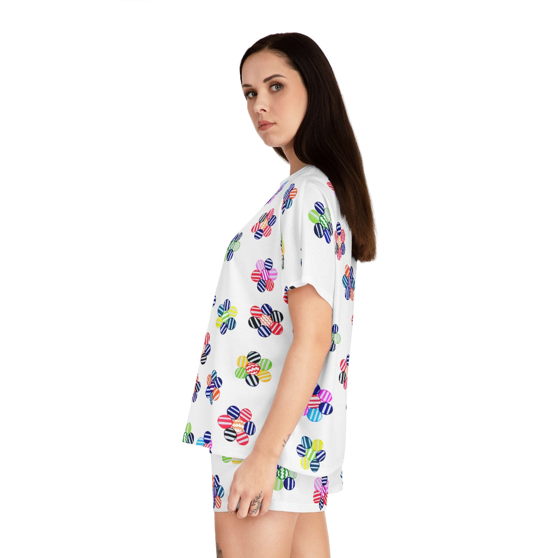 White Candy Floral Short Pajama Set (AOP)