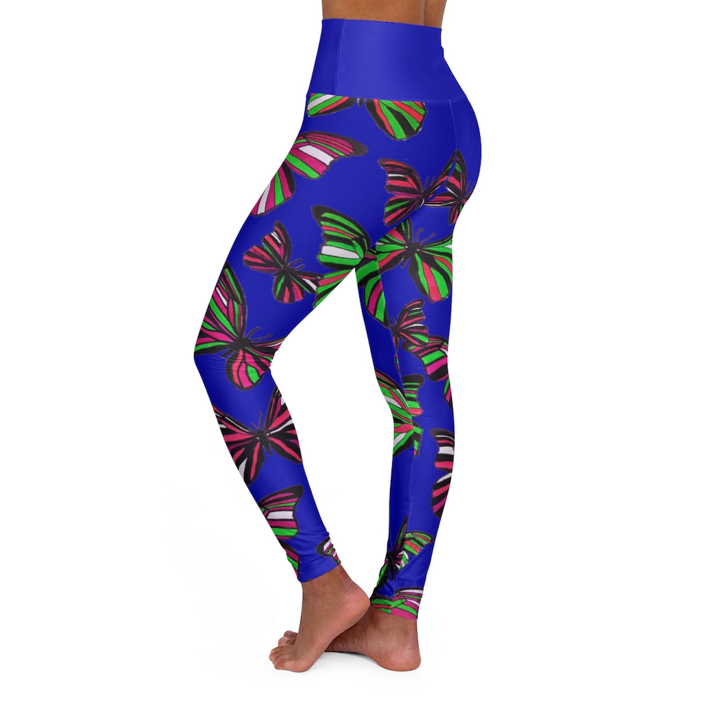 High Waisted Royal Blue Butterfly Leggings