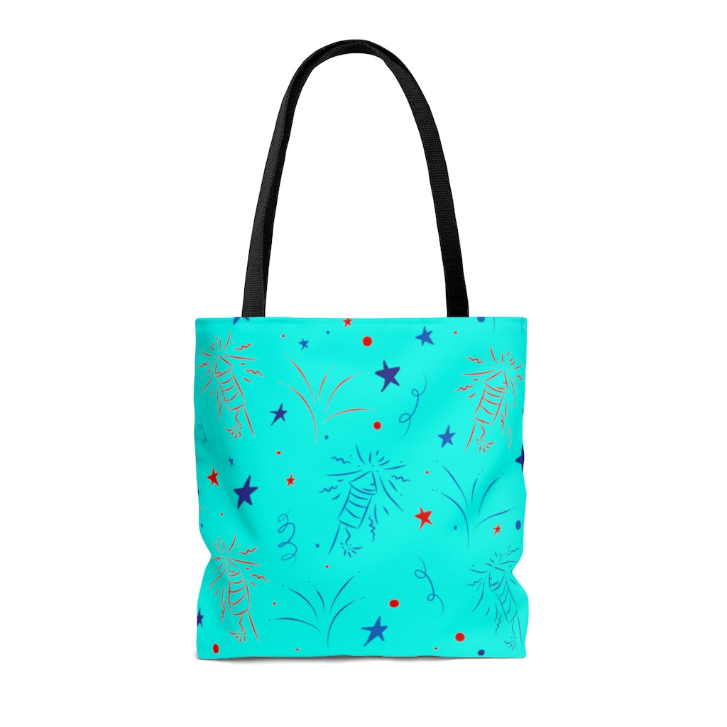 AOP Fire Works Cyan Tote Bag