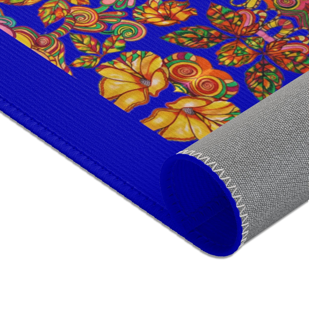Artsy Floral Royal Blue Area Rug