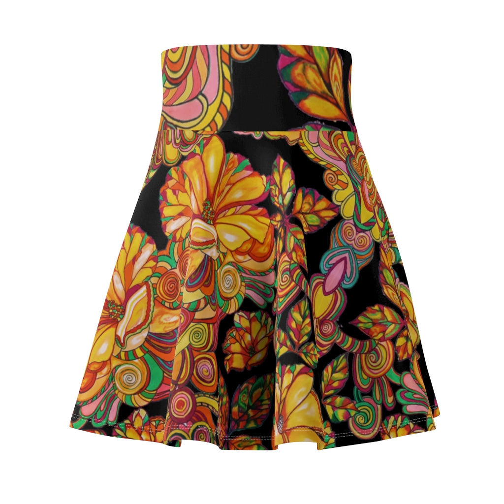 Artsy Floral Black Skater Skirt