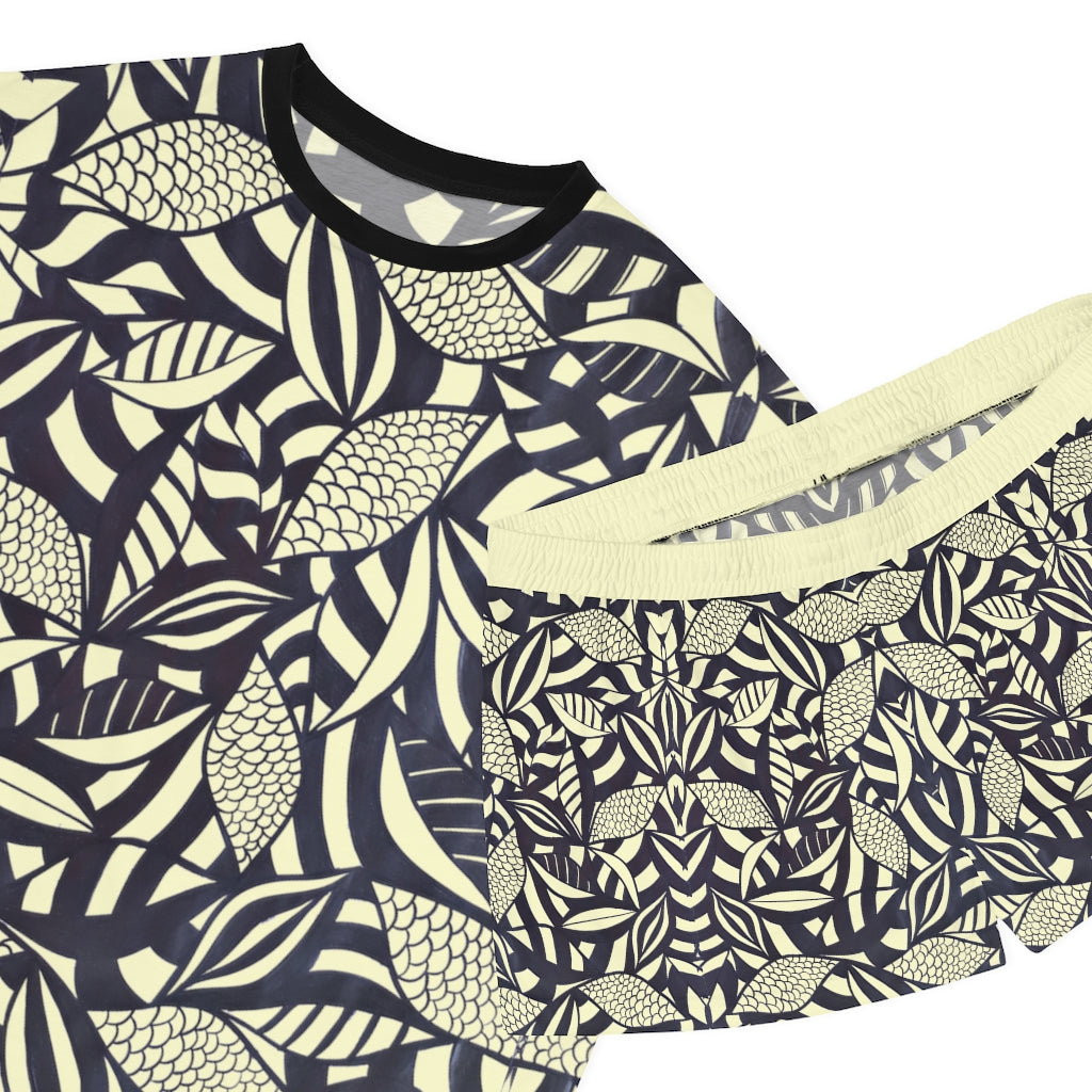 Cream Tropical Minimalist Short Pajama Set (AOP)