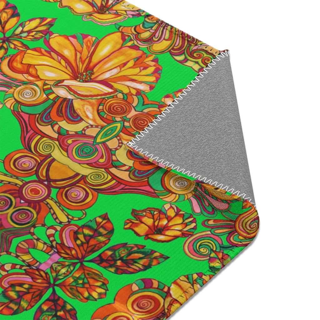 Artsy Floral Lawn Green Area Rug