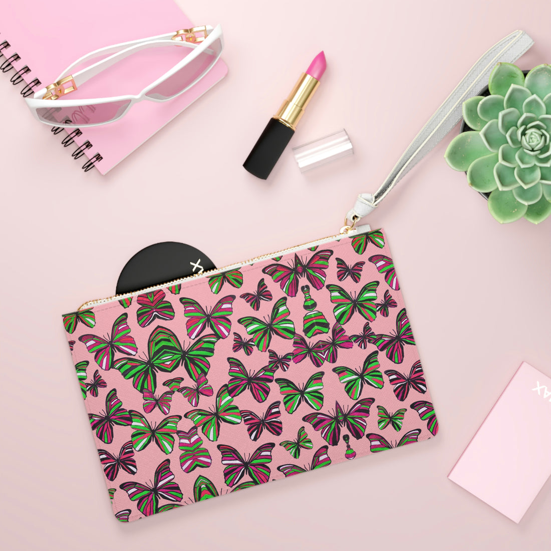 Blush Butterfly Print Clutch Bag