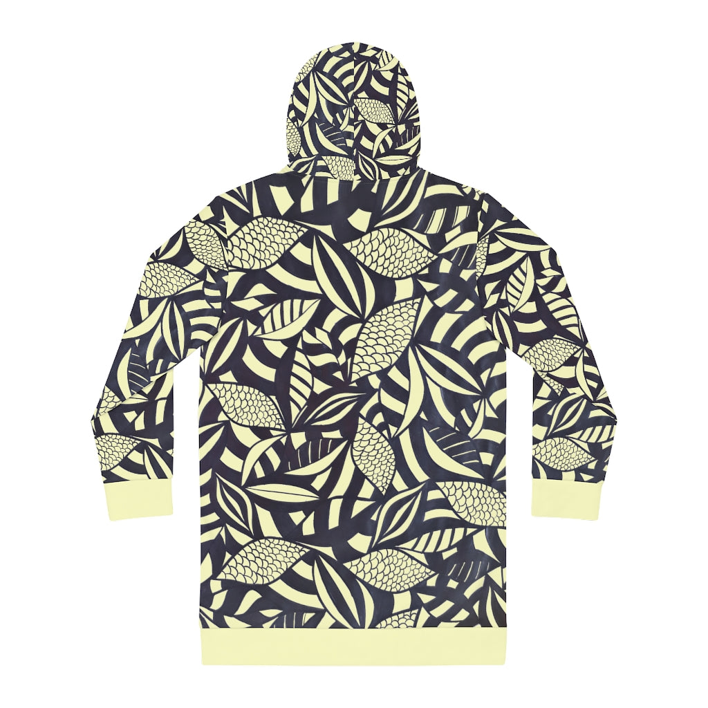 cream tropical print hoodie dress