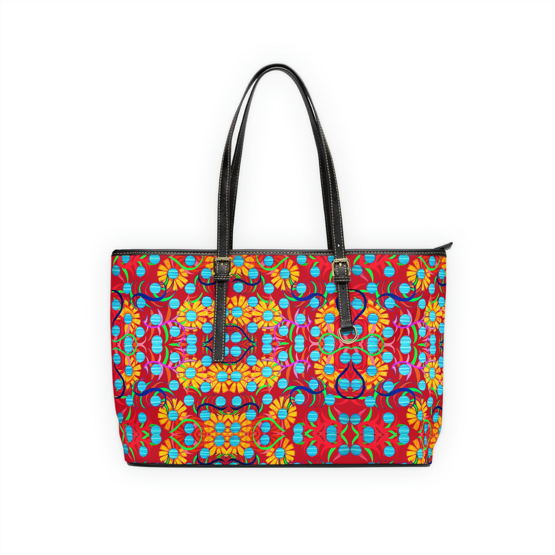 Deep Red Sunflower PU Leather Shoulder Bag