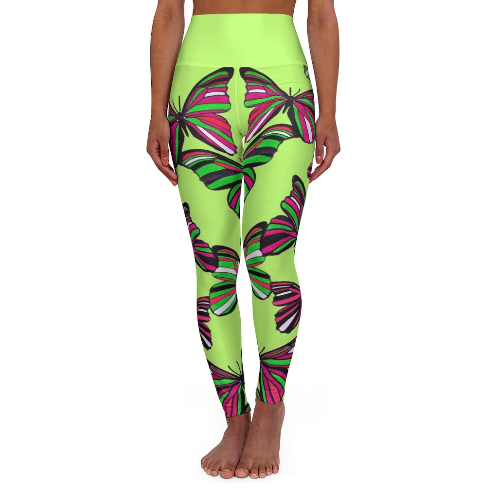 High Waisted Lime Butterfly Leggings