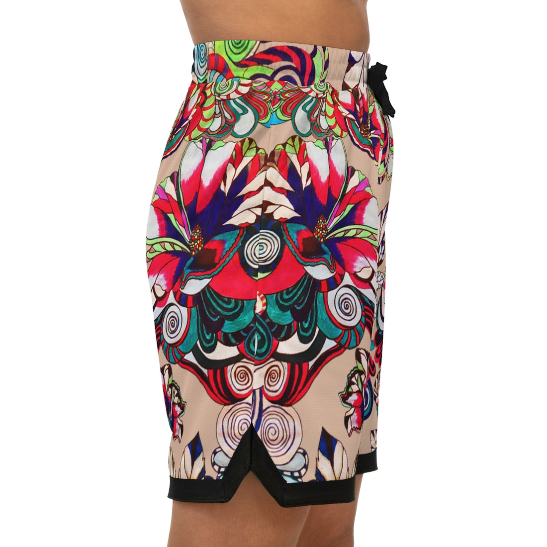 Nude Graphic Floral Basketball Rib Shorts (AOP)
