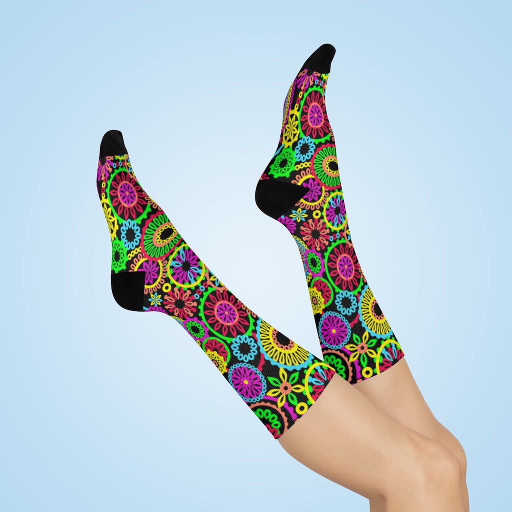 70s Vibe Black Crew Socks