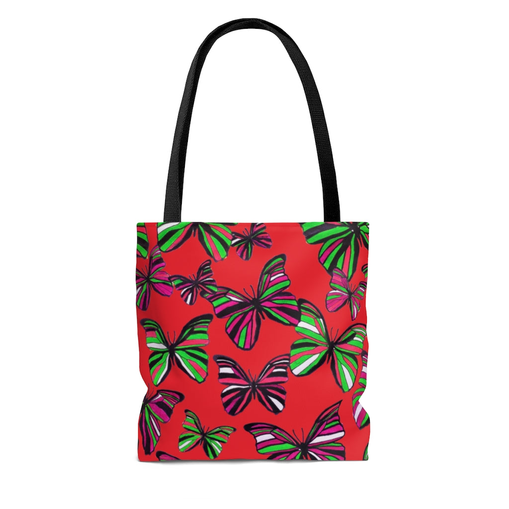 AOP Butterflies Red Tote Bag