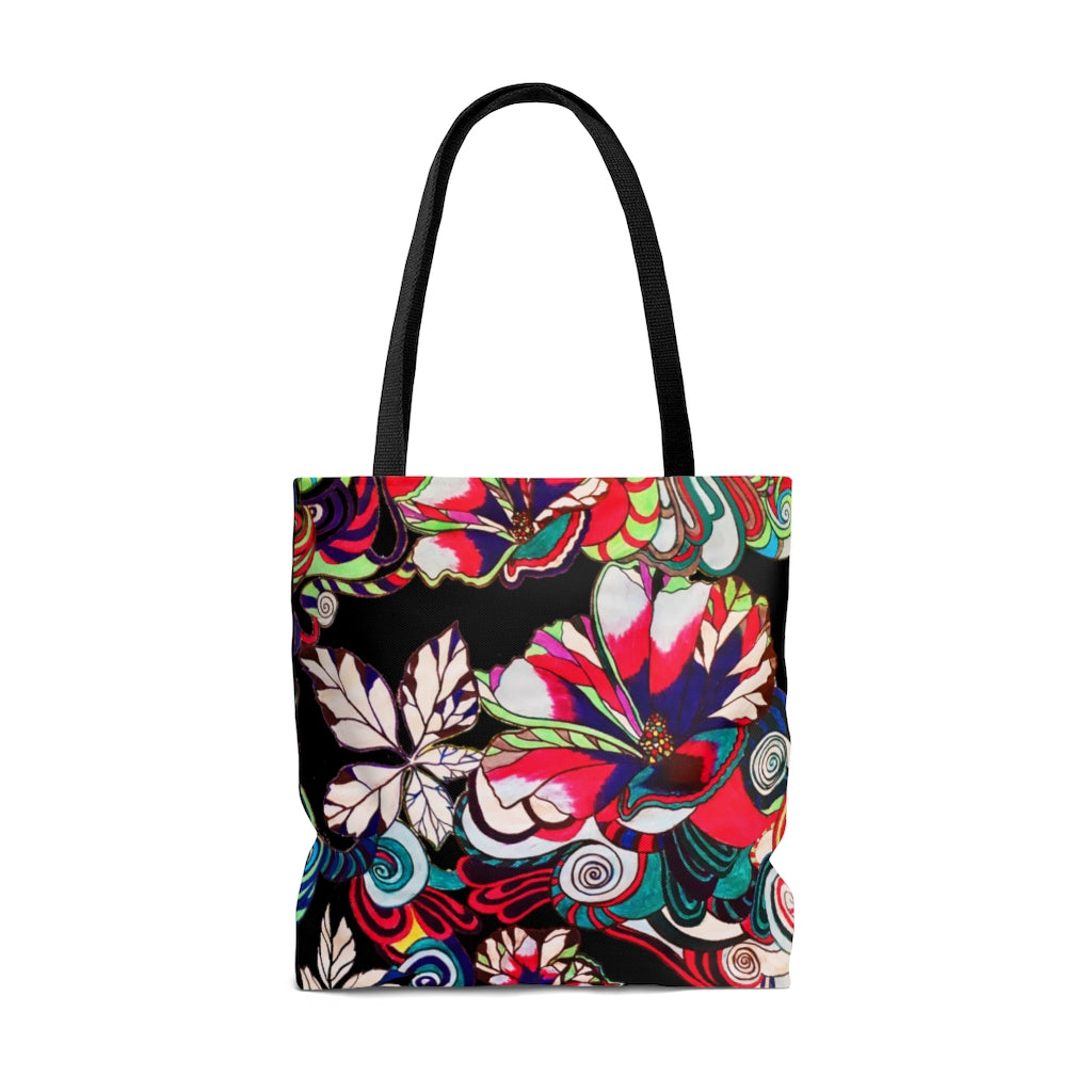 AOP Artsy Floral Pop Black Tote Bag