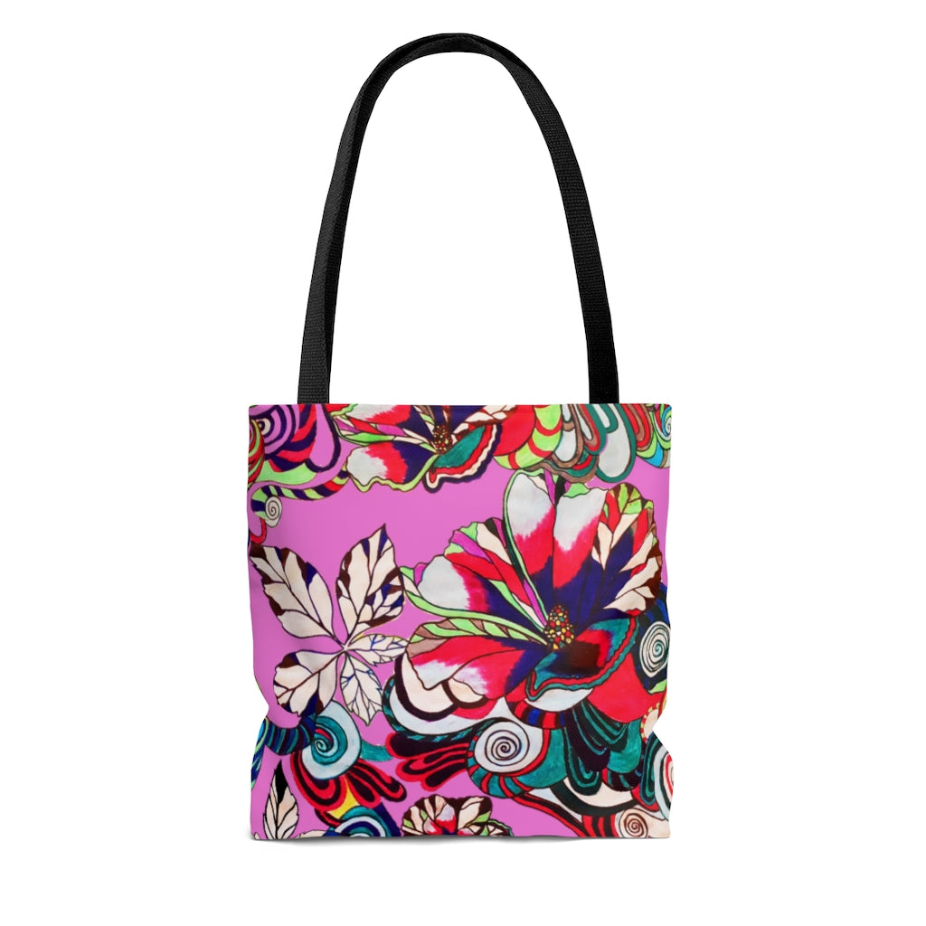 AOP Artsy Floral Pop Rose Tote Bag