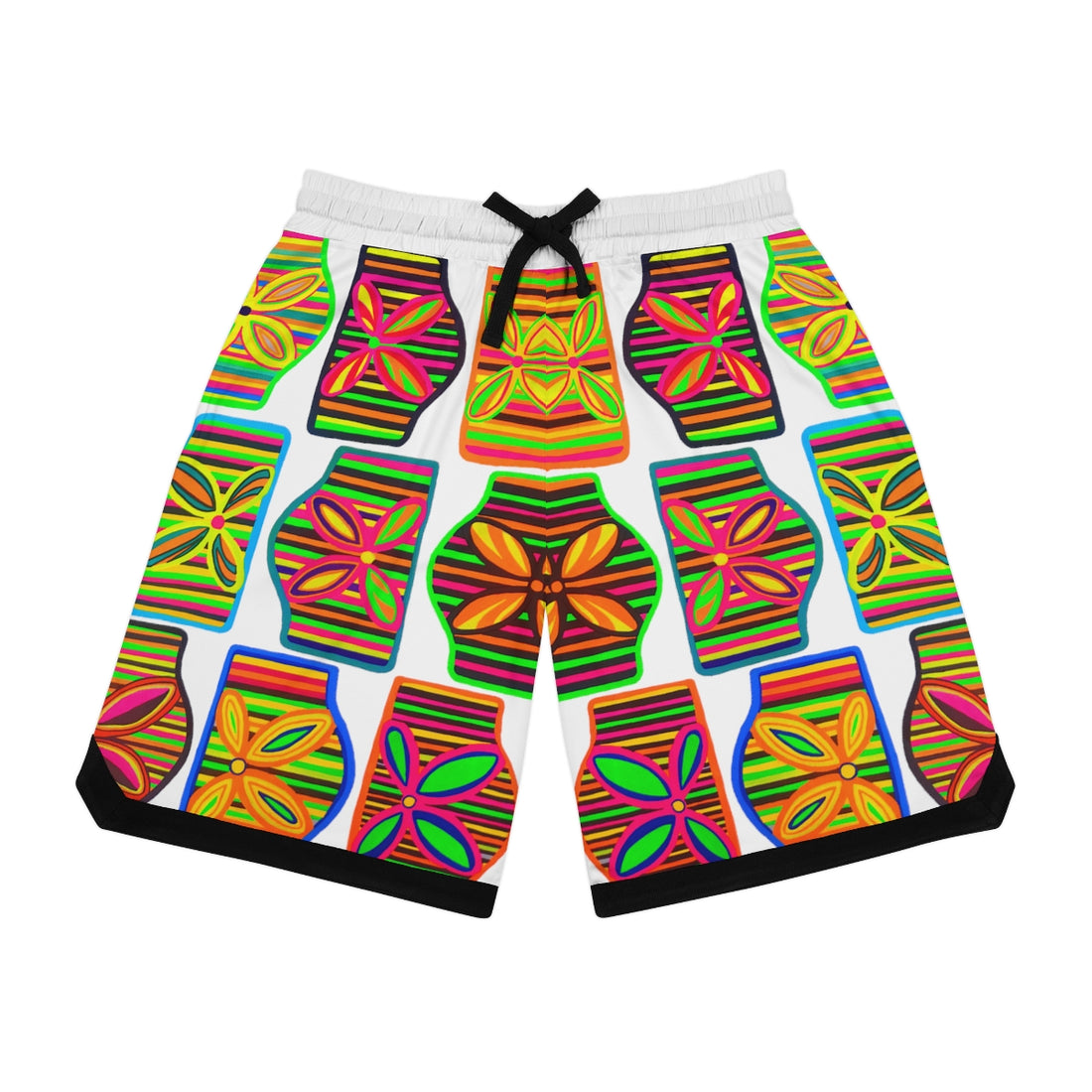 white art deco print basketball shorts