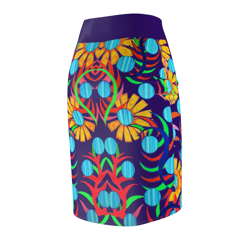 Sunflower Violet Pencil Skirt