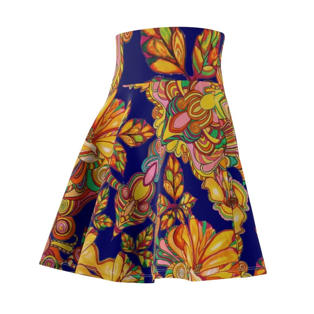 Artsy Floral Ink Skater Skirt