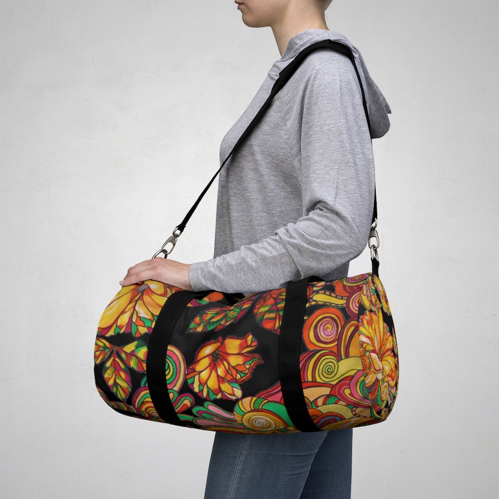 Artsy Floral Black Duffel Bag