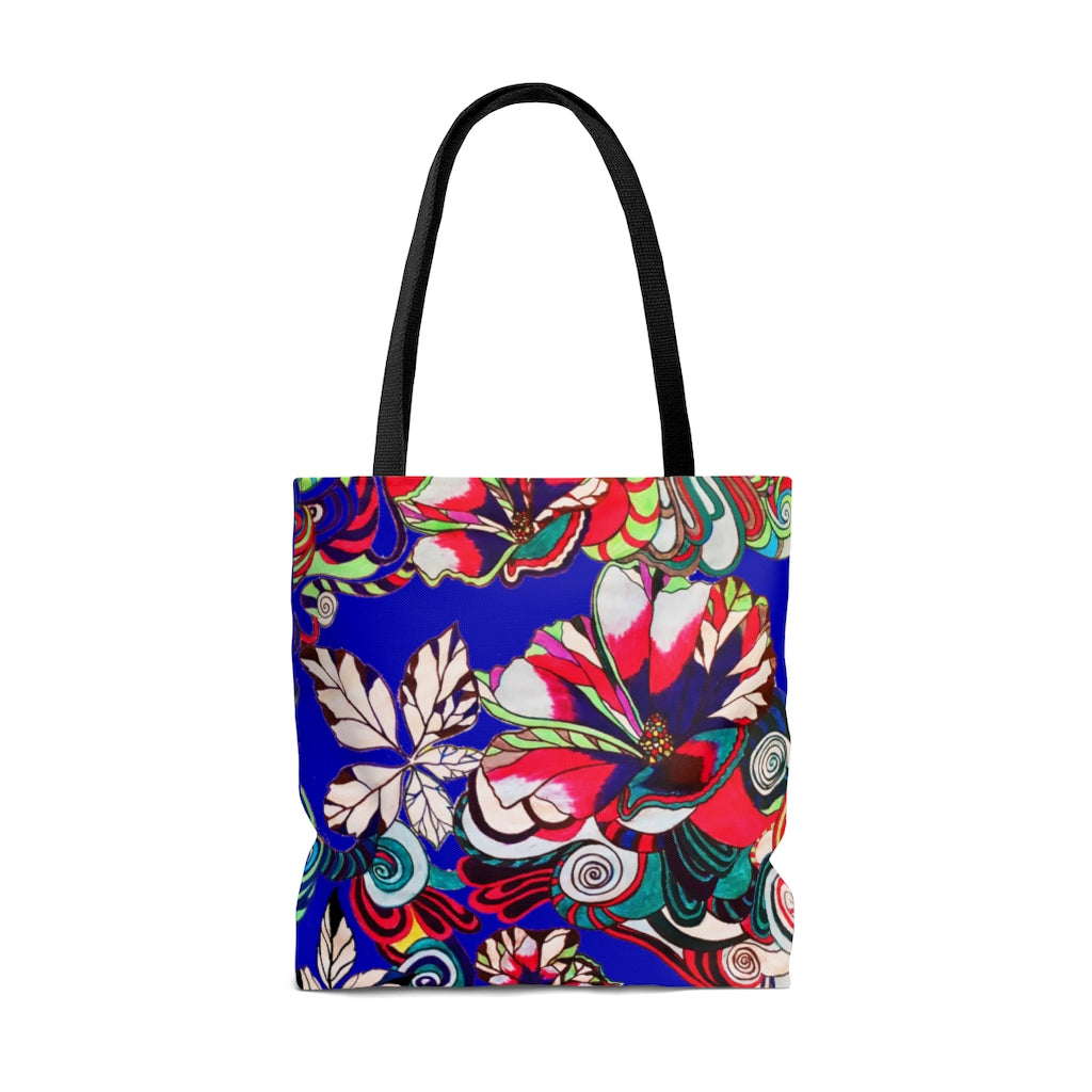 AOP Artsy Floral Pop Electric Blue Tote Bag