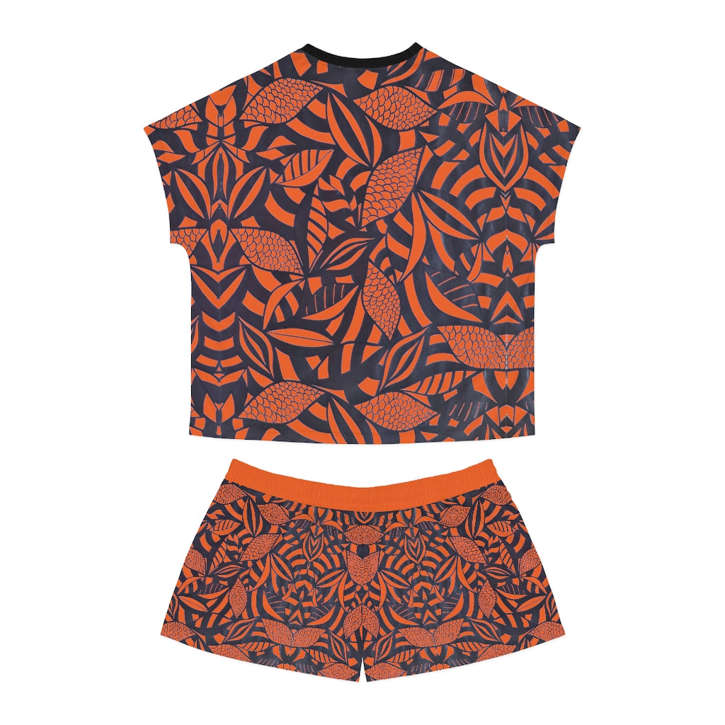 Orange Tropical Minimalist Short Pajama Set (AOP)
