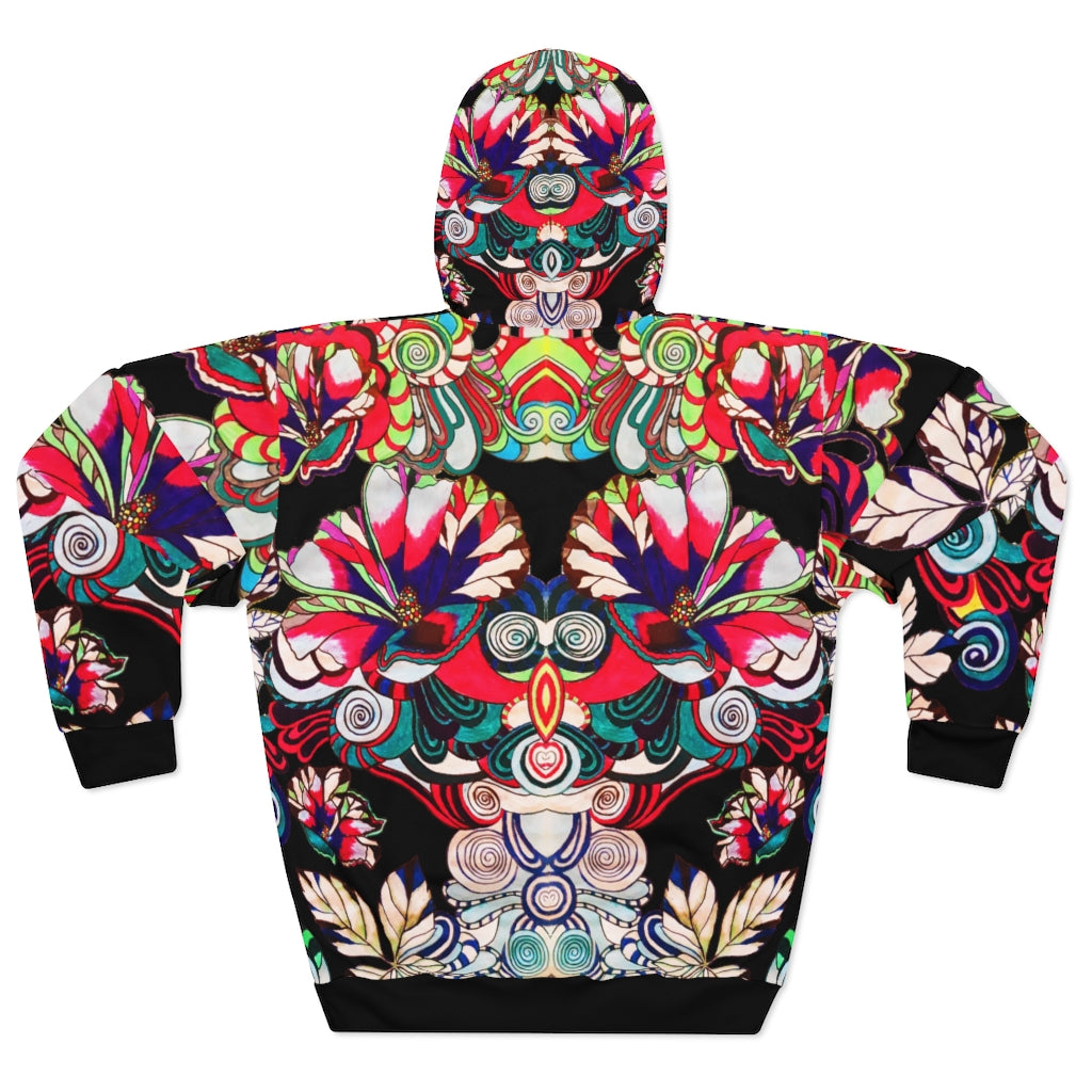 Unisex Artsy Floral Pop Black Pullover Hoodie