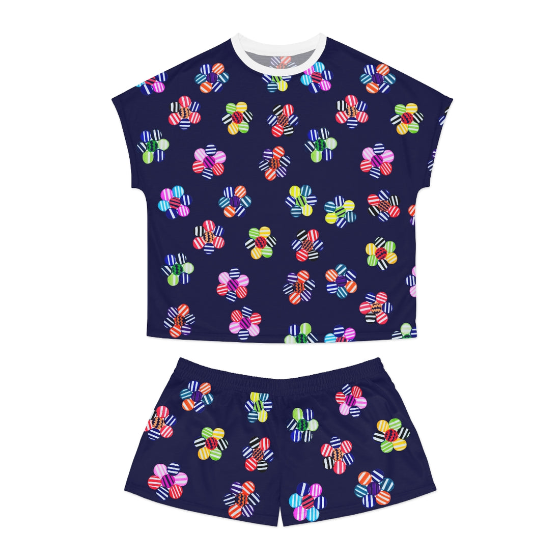 navy ink geometric floral shorts & t-shirt pajama set