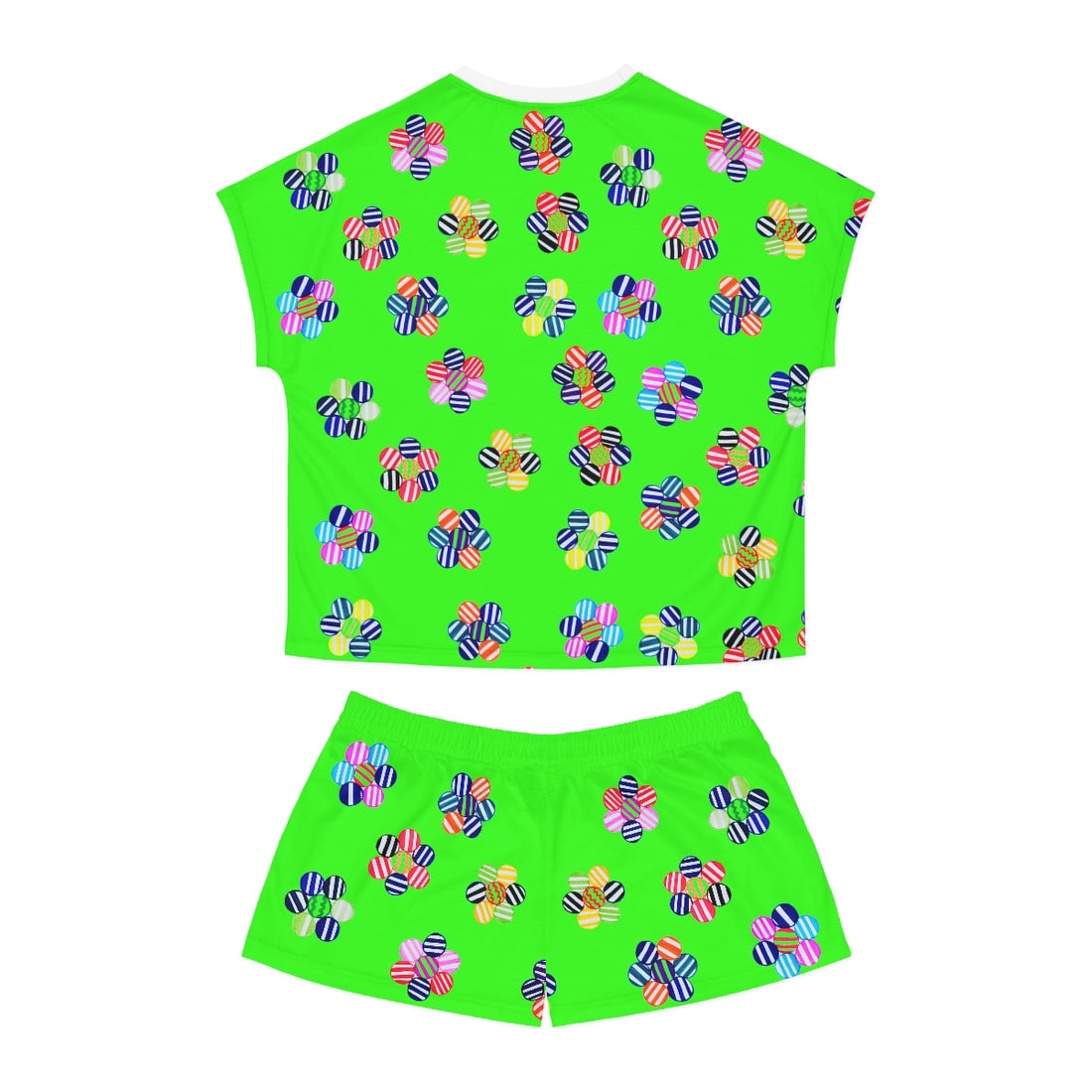 Neon Green Candy Floral Short Pajama Set (AOP)