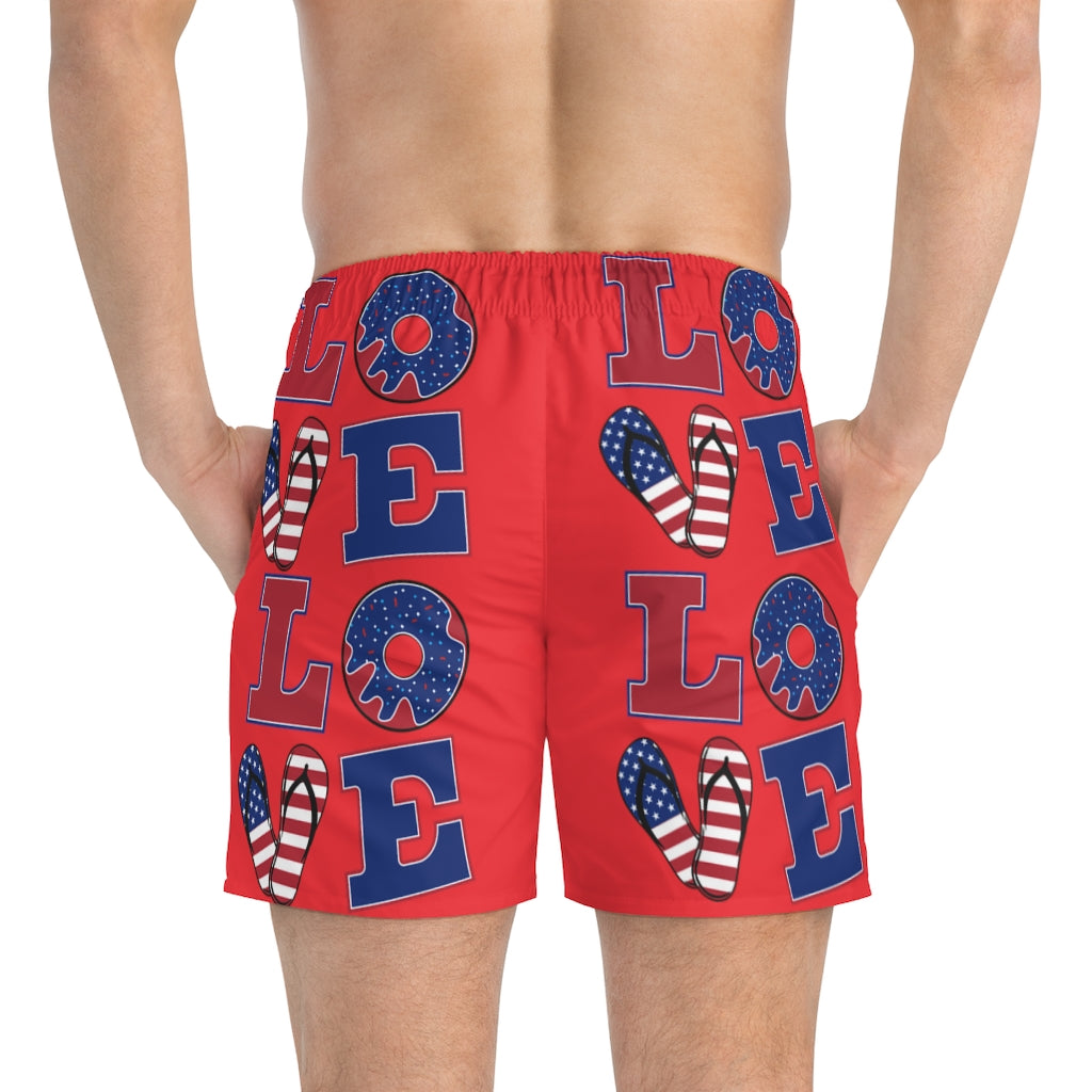 Men's American Love Red Swimming Trunks