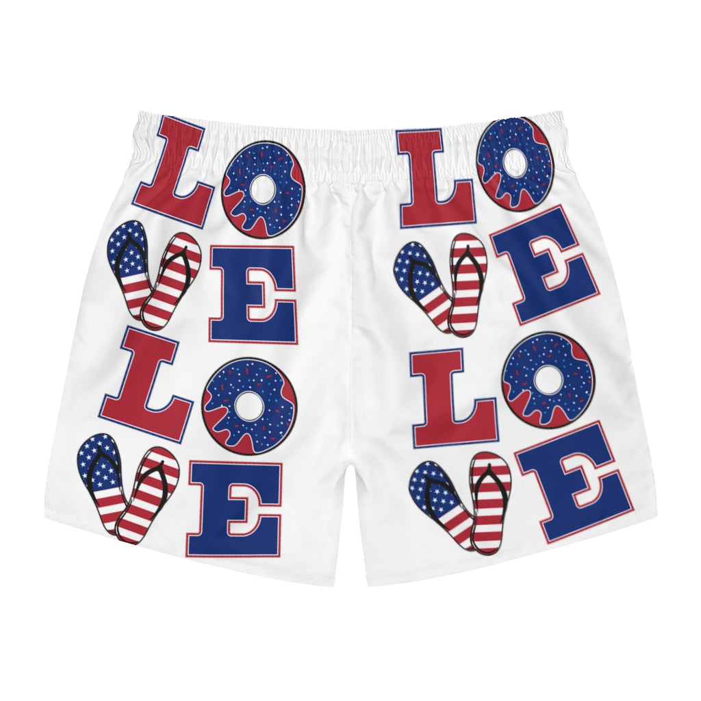 Men's American Love White Swimming Trunks