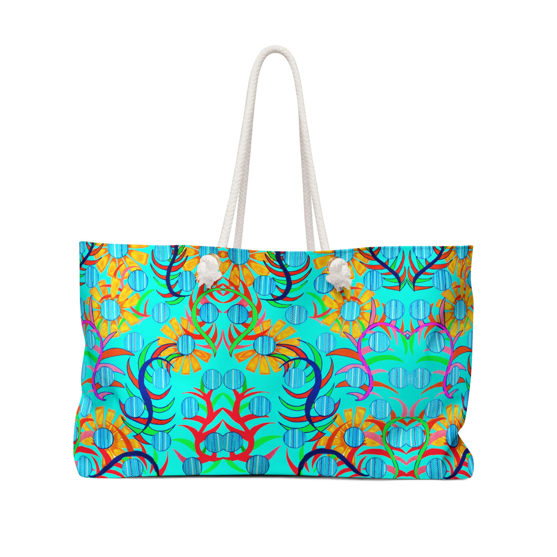 Cyan Sunflower Weekender Open Beach Tote Bag