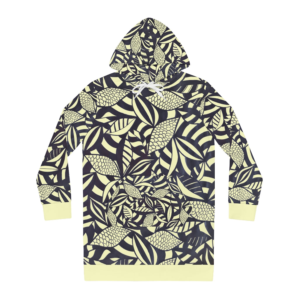 cream tropical print hoodie dress
