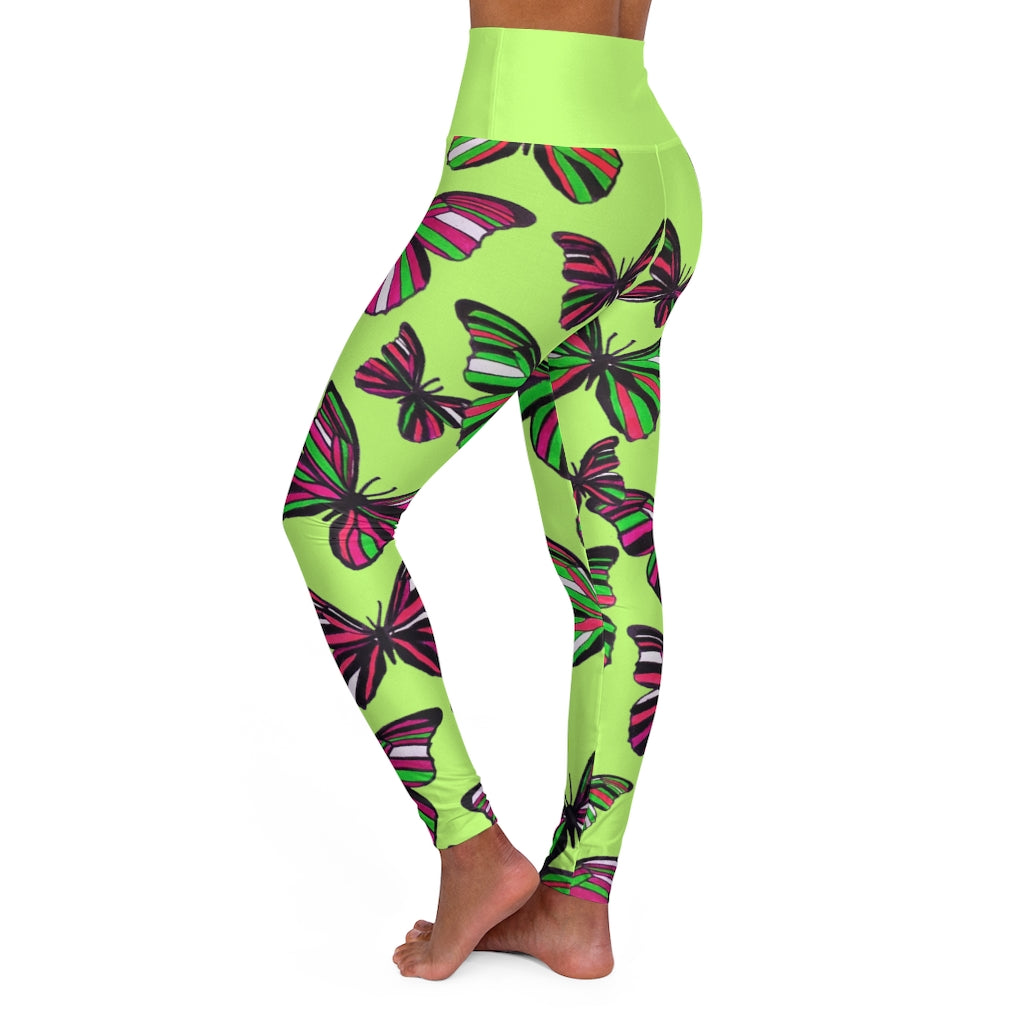 High Waisted Lime Butterfly Leggings