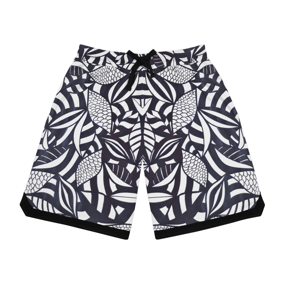 white tropical print men's basketball ribbed shorts