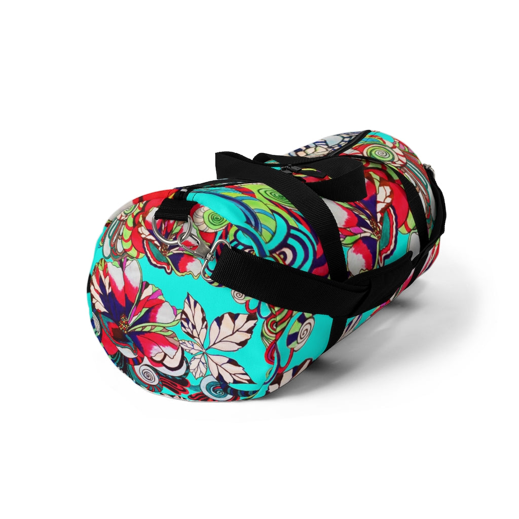 Artsy Floral Pop Cyan Duffel Bag
