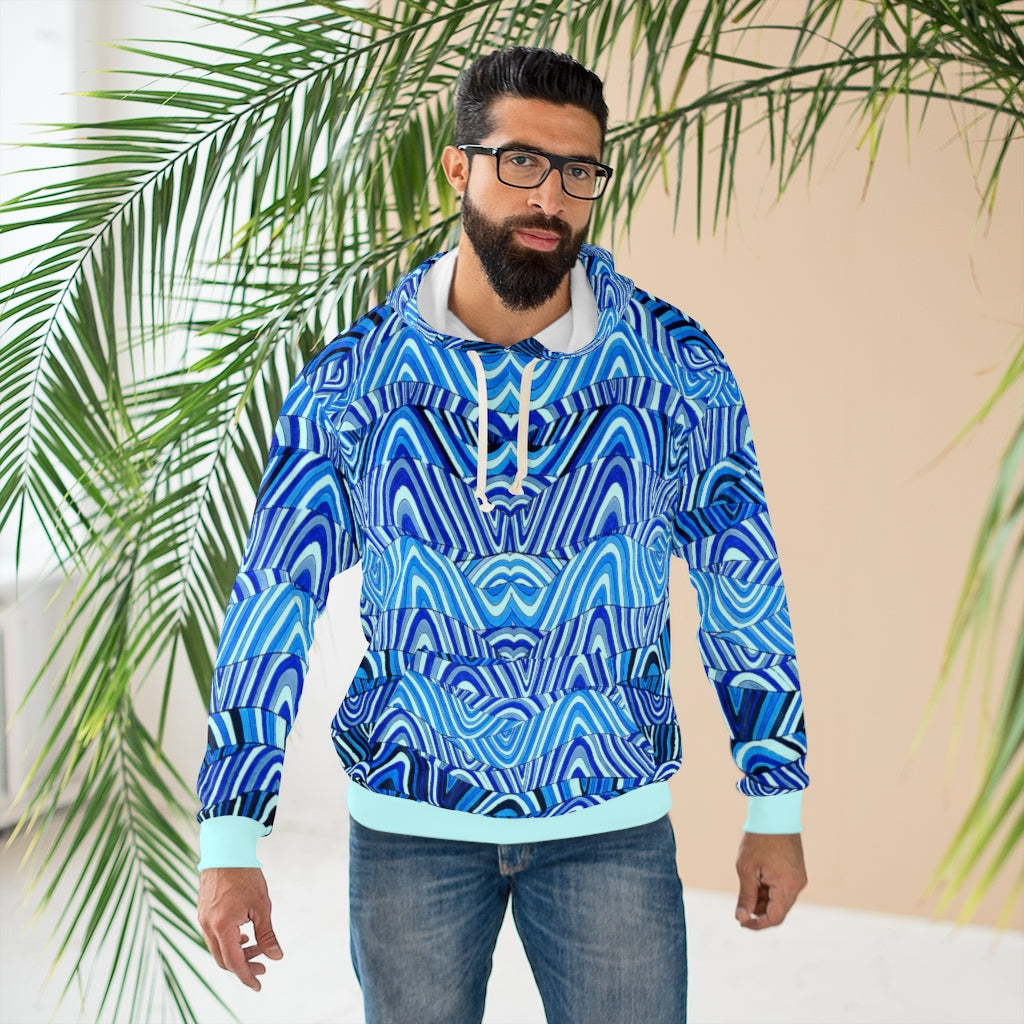 icy blue psychedelic print unisex pullover hoodie