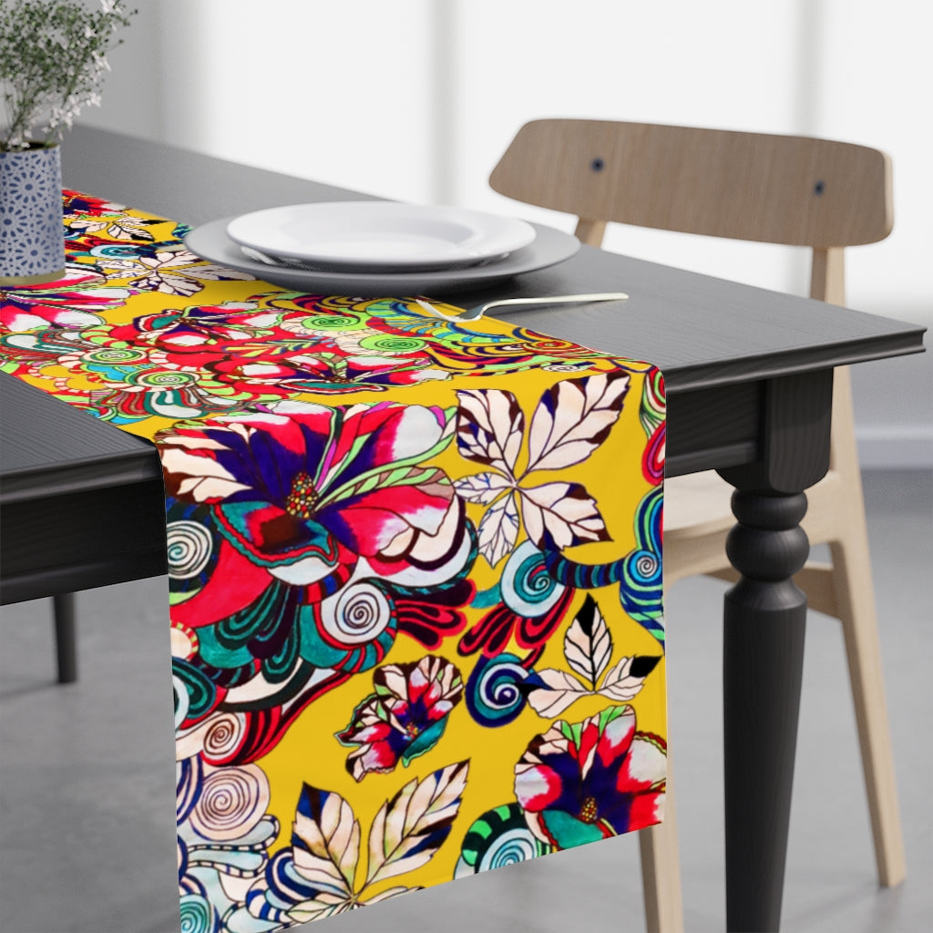 Artsy Floral Pop Yellow Table Runner