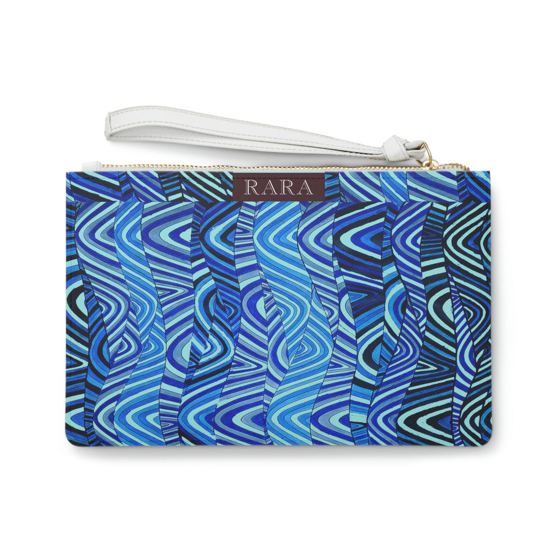 icy blue waves print clutch bag